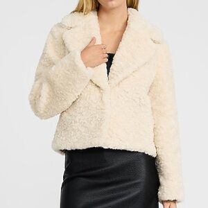 Express Cream Faux Fur Button Front Coat in Small